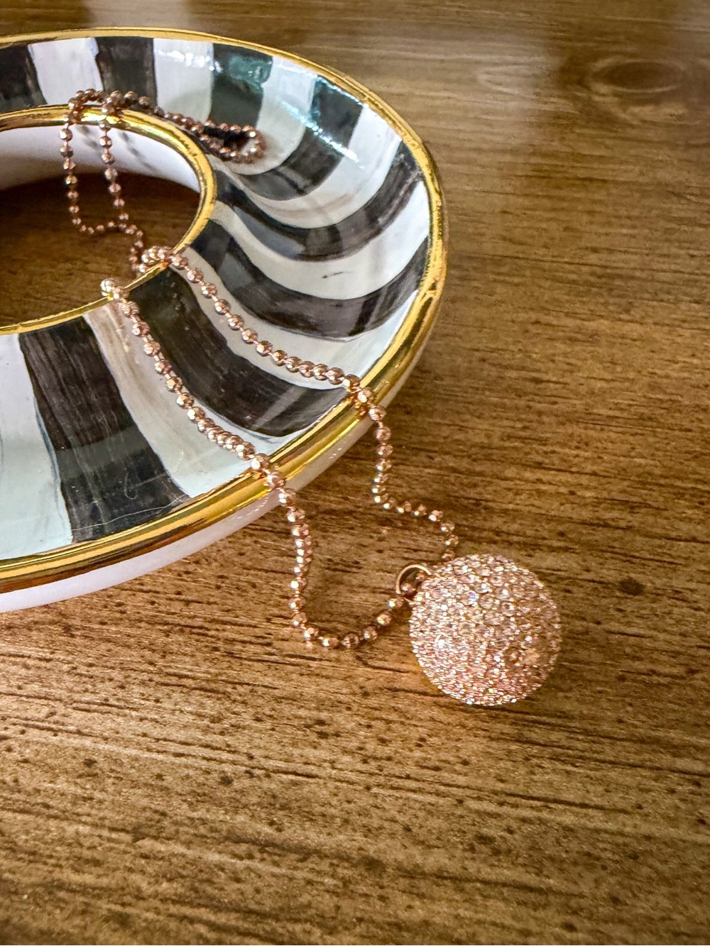 Rose Gold Pave Ball Pendant Necklace - Women Jewelry